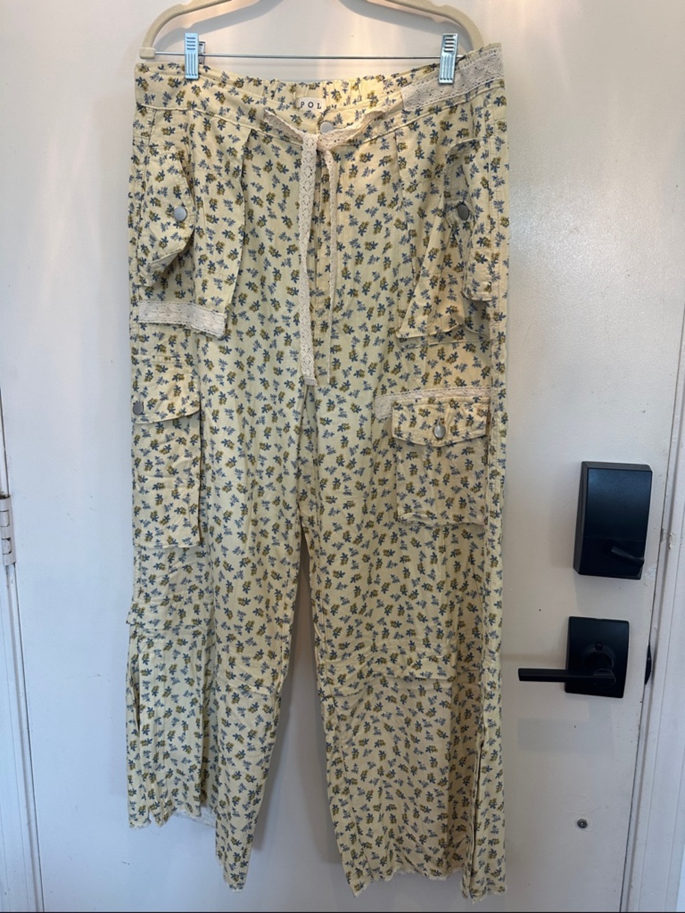 POL Floral Drawstring Cargo Pants - Yellow & Blue L